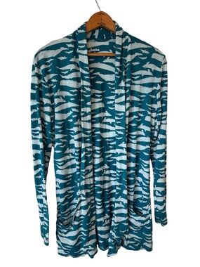 Svaha Whale Dolphin Shark Ocean Print Cardigan Teal Marine SPF